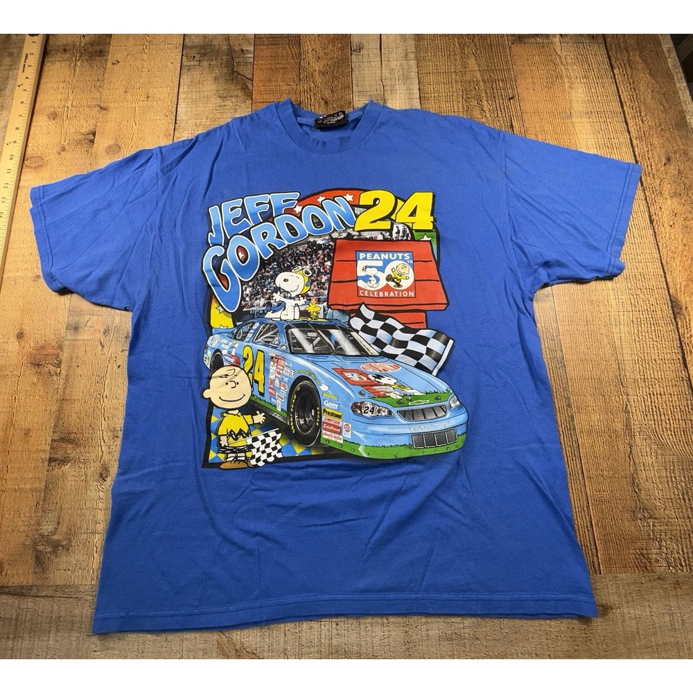 Chase Authentics Jeff Gordon Snoopy Peanuts 50th Celebration Blue Tee Men L NWT